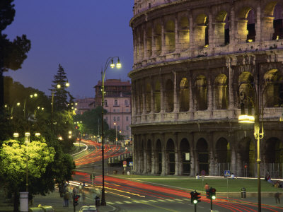 Colosseum Illuminated at Night in Rome, Lazio, Italy, Europe