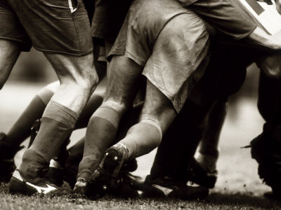 Buy Detail of Feet of a Group of Rugby Players in a Scrum, Paris, France at AllPosters.com