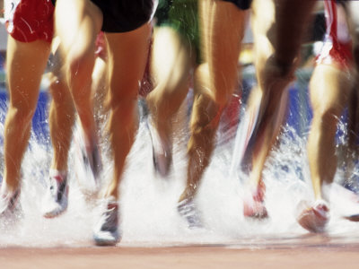 Buy Runners Legs Splashing Through Water Jump of Track and Field Steeplechase Race, Sydney, Australia at AllPosters.com