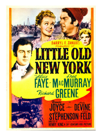 Little Old New York, Richard Greene, Alice Faye, Fred Macmurray on Midget Window Card, 1940