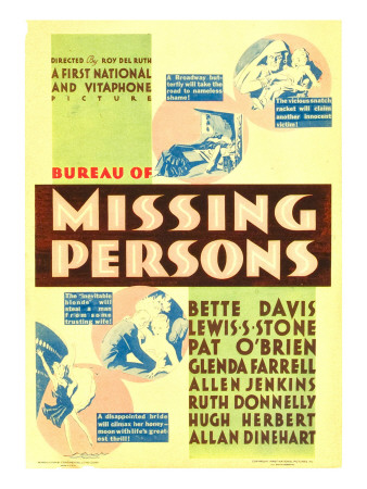 Bureau of Missing Persons, Midget Window Card, 1933