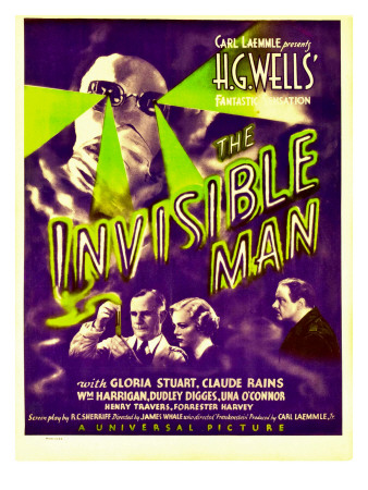 "The Invisible Man", Claude Rains, Henry Travers, Gloria Stuart, William Harrigan on Window Card