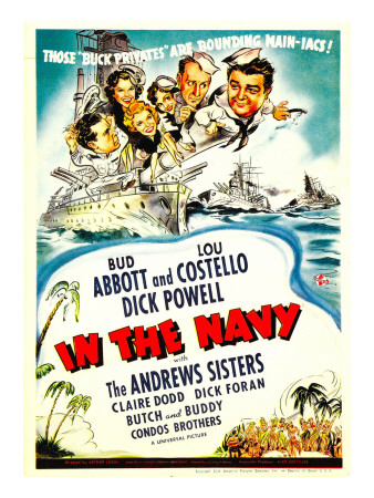 In the Navy, Dick Powell, the Andrews Sisters, Bud Abbott, Lou Costello on Midget Window Card, 1941