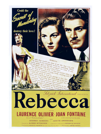 Rebecca, Joan Fontaine, Laurence Olivier on 1946 Re-Release Poster, 1940