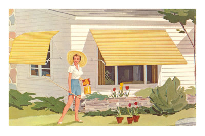 Lady with Awning and Tulips