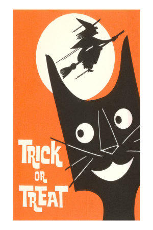Trick or Treat, Cartoon Cat, Witch by Moon