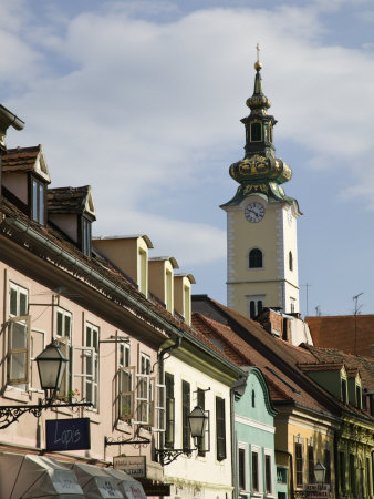 Restaurant Area and St. Mary Church, Zagreb, Croatia