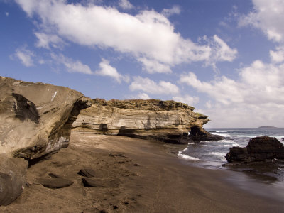 Black lava rock beach of James Bay, Puerto Egas, Santiago, Galapagos, Ecuador