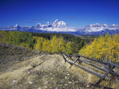 Teton Range and Fence Line, Grand Teton National Park, Wyoming, USA