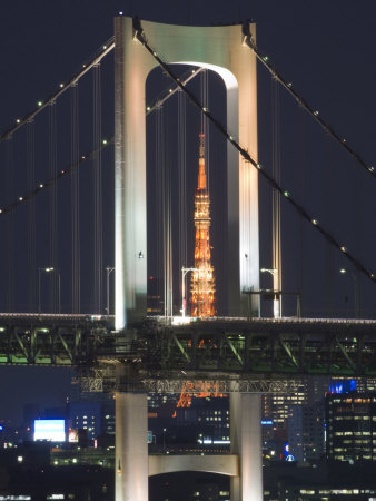 Tokyo Tower and Rainbow Bridge, Odaiba, Tokyo, Japan