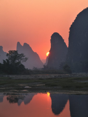 Karst Hills Along the River Bank, Li River, Yangshuo, Guangxi, China