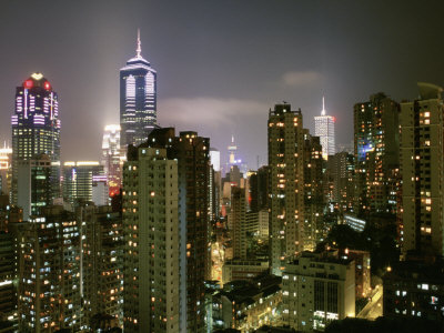 View of Illuminated Hong Kong from the Central District of Hong Kong