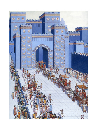Men Parade Statues of Gods into Babylon Through Ishtar Gate