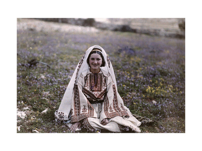 Buy Christian Girl Wearing a Festal Costume Sits in a Field in Ramallah at AllPosters.com