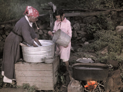 Buy Woman and Child Do Laundry Outside in Sperryville at AllPosters.com