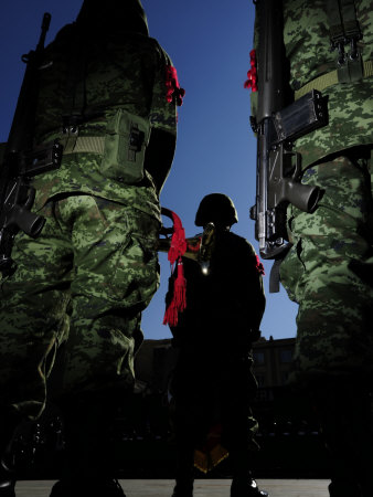 Soldiers in the Mexican Army During Flag Day Celebrations