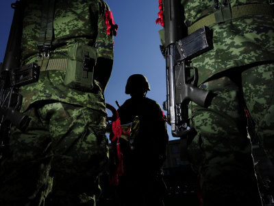 Soldiers in the Mexican Army During Flag Day Celebrations
