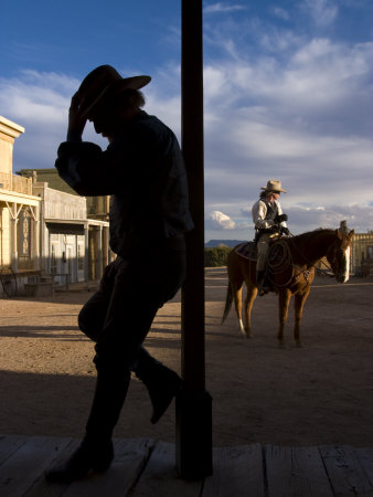 Cowboy Actors and Horse on an Old Western Movie Set