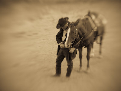Cowboy Actor and Horse on an Old Western Movie Set