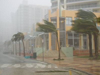 Hurricane Winds in Downtown Miami During Category 3 Hurricane Wilma