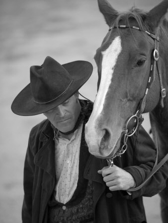 Cowboy Actor and Horse on an Old Western Movie Set