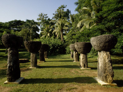 Stand of Ancient Traditional Micronesian Stone Carvings