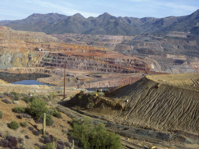 Buy View of Large Copper Pit Mine, with Colorful Workings in the Desert at AllPosters.com
