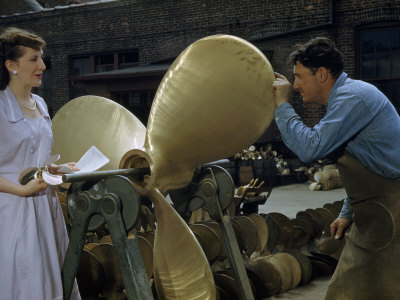 Workers Polish a Bronze Propeller Made for a Mine Sweeper