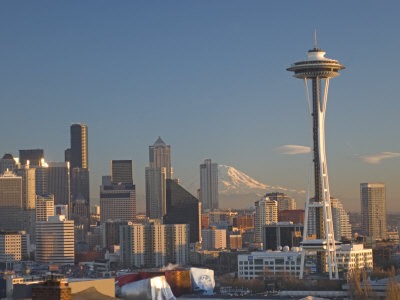 Buy Mount Rainier Behind the Seattle Skyline with the Space Needle at AllPosters.com