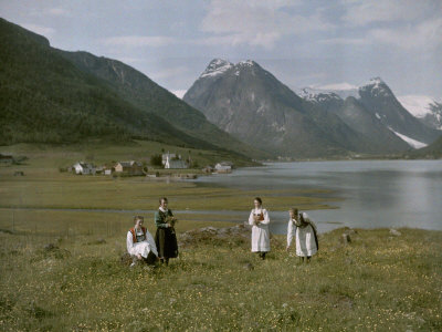 Women Among Wildflowers Near Village of Mundal on Sogne Fjord