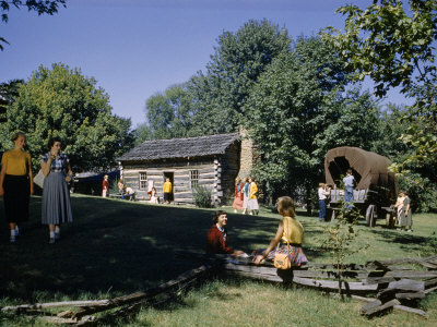 Buy Tourists Linger Outside Replica of Abraham Lincoln's Boyhood Home at AllPosters.com