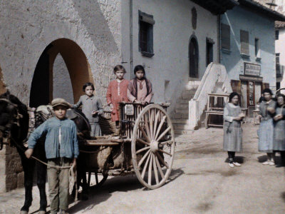 Buy Children Ride on a Cart Lead by a Donkey at AllPosters.com