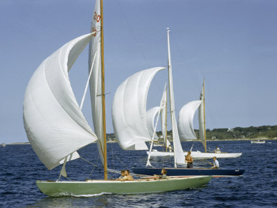 Buy Sailboats Cross a Race Course Starting Line with Wind-Filled Sails at AllPosters.com