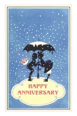 Happy Anniversary, Couple under Umbrella