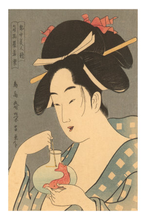 Japanese Woodblock, Lady with Fish