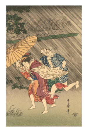 Japanese Woodblock, Rain Storm