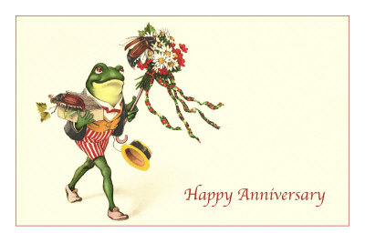 Dapper Frog with Bouquet, Happy Anniversary