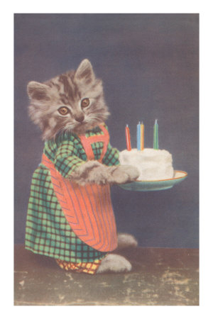Dressed Kitten with Birthday Cake