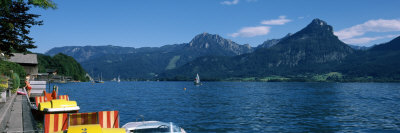 Boats Moored at a Dock, Wolfgangsee, Upper Austria, Austria