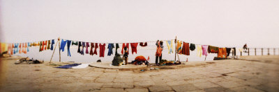 Hanging Clothes Out to Dry after Washing Them in the River, Ganges River, Varanasi, Uttar Pradesh,