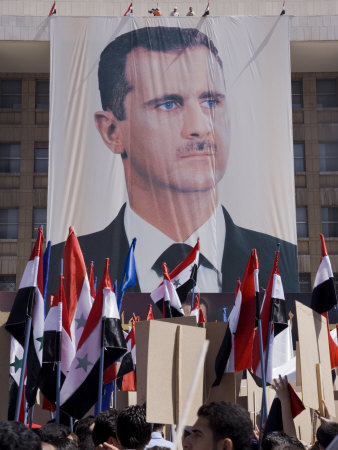 Supporters at a Rally in Downtown Damascus Endorsing President Bashar Al-Assad