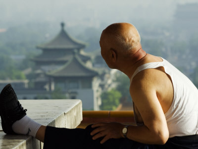 Early Morning Yoga and Stretching at Wanchun Pavilion Jingshan Park, Beijing, China