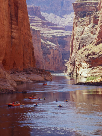 Arizona, Grand Canyon, Kayaks and Rafts on the Colorado River Pass Through the Inner Canyon, USA
