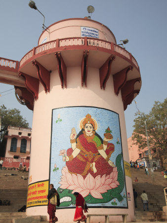 Mural of Lakshmi, Goddess of Wealth, on a Water Tower, Dasaswamedh Ghat, Varanasi, Uttar Pradesh