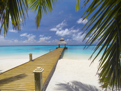 Jetty Leading Out to Tropical Sea, Maldives, Indian Ocean, Asia
