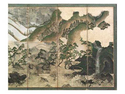 Moonlight Winter Landscape, Part of a Six Panel Folding Screen