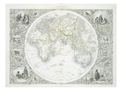 Eastern Hemisphere, from Series of World Maps, New York and London, 1850s Poster