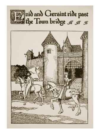 Enid and Geraint Ride Past Bridge, Illustration, 'The Story of Grail and the Passing of Arthur'