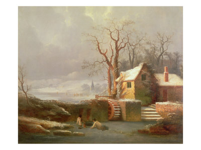 Snow Scene with Mill and Cottages
