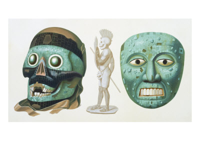 Skull Mask of the God Tezcatlipoca and Mask Representing the God Quetzalcoatl or Tonatiuh, c.1500